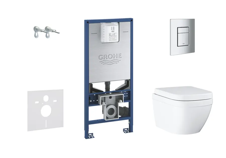 Grohe Rapid SLX - priekšsienas montāžas komplekts, WC ar sēdekli, poga Skate Cosmopolitan S, bez apmales, SoftClose 39603SET-KX