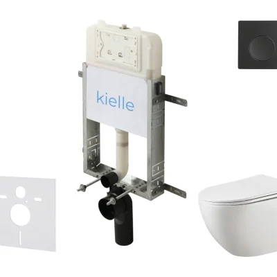 kielle Genesis New - komplekts priekšsienas uzstādīšanai, WC Gaia, Rimless, Softclose sēdeklis un vadības plate Gemini New I, matēti melns 30528SZ12