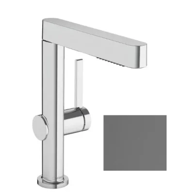 Hansgrohe Finoris - izlietnes maisītājs 230, ar Push-Open noteces komplektu un izvelkamu dušu, EcoSmart, matēti birstēts melns hroms 76063340