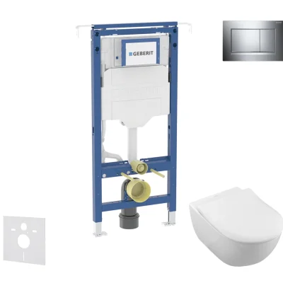 Geberit Duofix - komplekts priekšsienas elements, Villeroy Boch WC un sēdeklis, Sigma20 poga, DirectFlush, SoftClose, CeramicPlus, spīdīgs hroms/matēts hroms SANI11CK1102