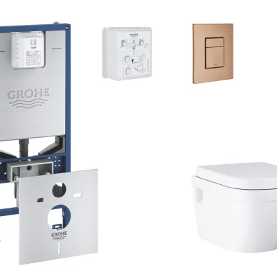 Grohe Rapid SLX - komplekts zemapmetuma elements, WC ar Softclose sēdekli un Skate Cosmopolitan vadības plati, Warm Sunset birstēts SANI11BB4113
