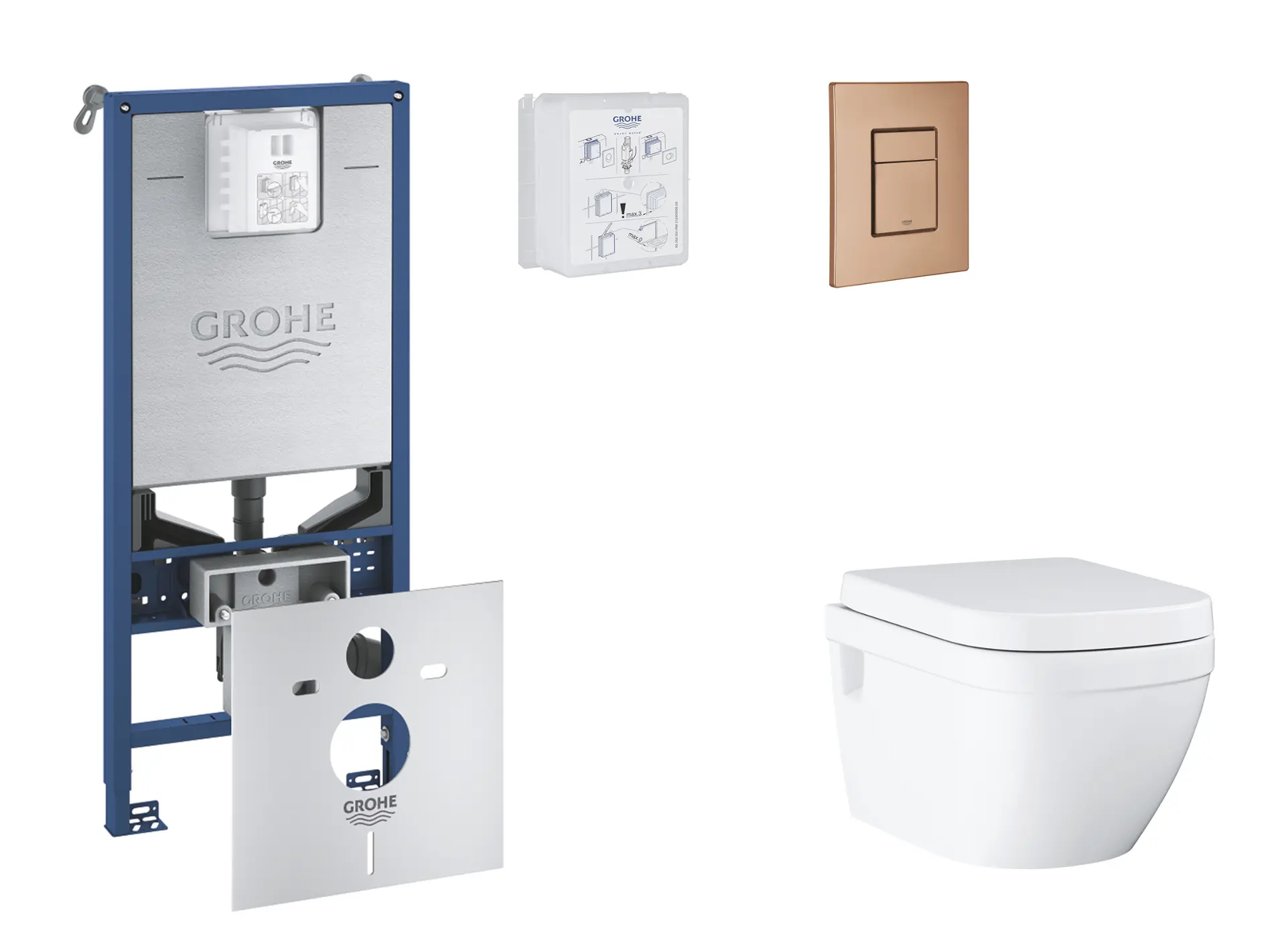 Grohe Rapid SLX - komplekts zemapmetuma elements, WC ar Softclose sēdekli un Skate Cosmopolitan vadības plati, Warm Sunset birstēts SANI11BB4113