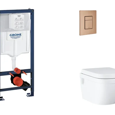Grohe Rapid SL - komplekts ar zemapmetuma elementu, WC ar SoftClose sēdekli un Skate Cosmopolitan vadības plati, Warm Sunset birstēts SANI11BB4133
