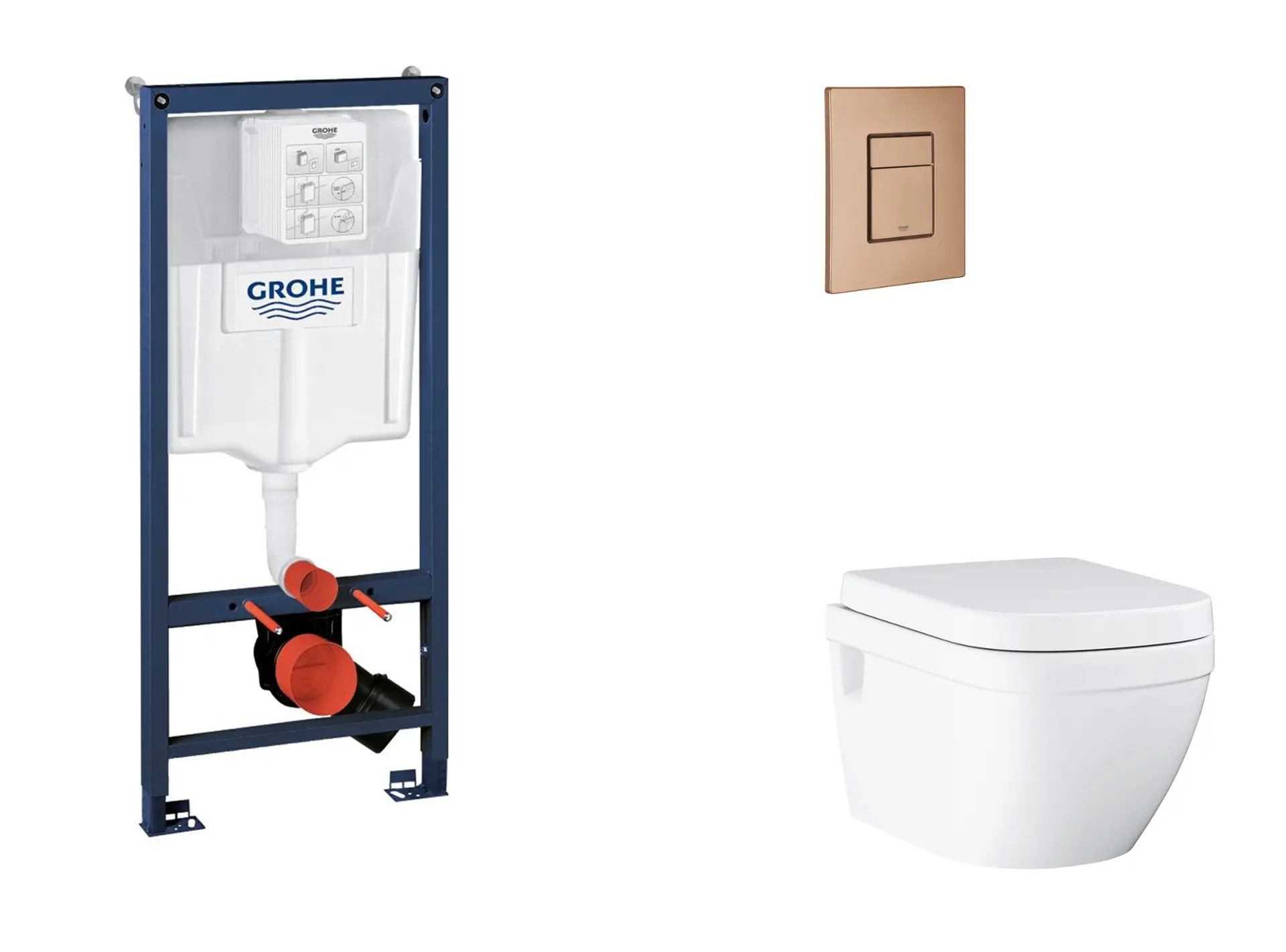 Grohe Rapid SL - komplekts ar zemapmetuma elementu, WC ar SoftClose sēdekli un Skate Cosmopolitan vadības plati, Warm Sunset birstēts SANI11BB4133