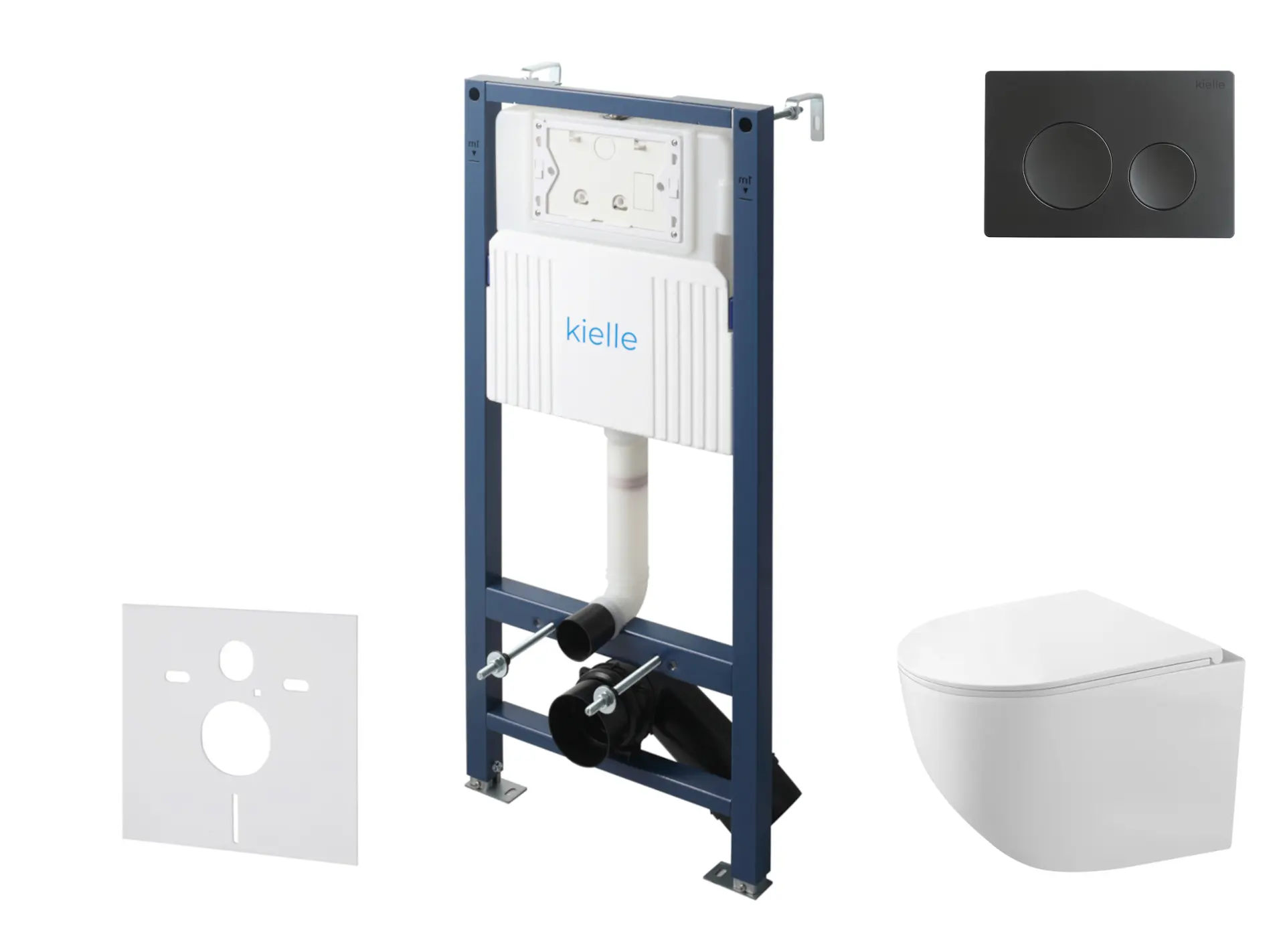 kielle Genesis New - komplekts priekšsienas uzstādīšanai, kompaktais WC Gaia, Rimless, Softclose sēdeklis un vadības plate Gemini New I, matēti melns 30528SS84