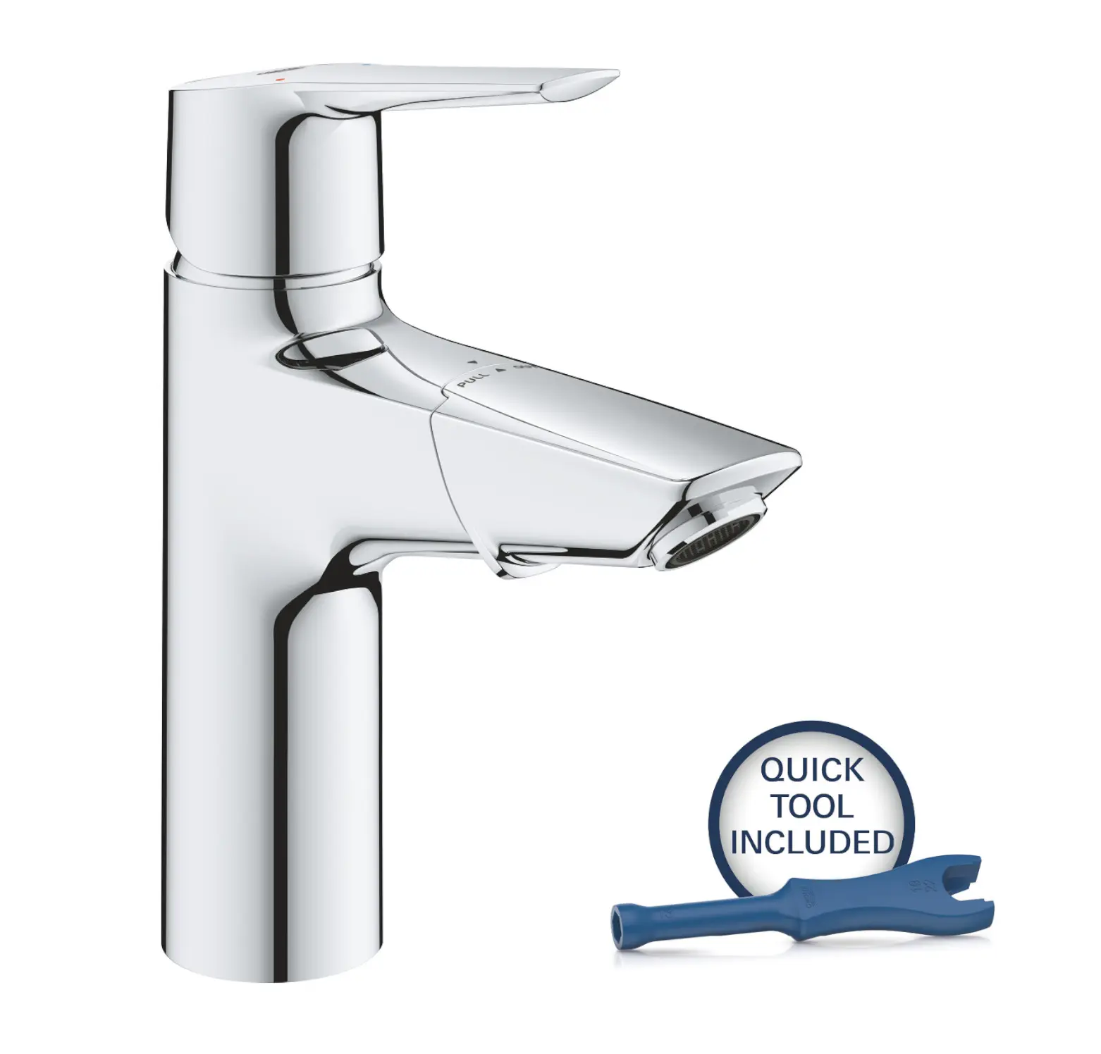 Grohe QuickFix Start - izlietnes maisītājs ar izvelkamu izteku un noteces komplektu Push-Open, hromēts 24205003