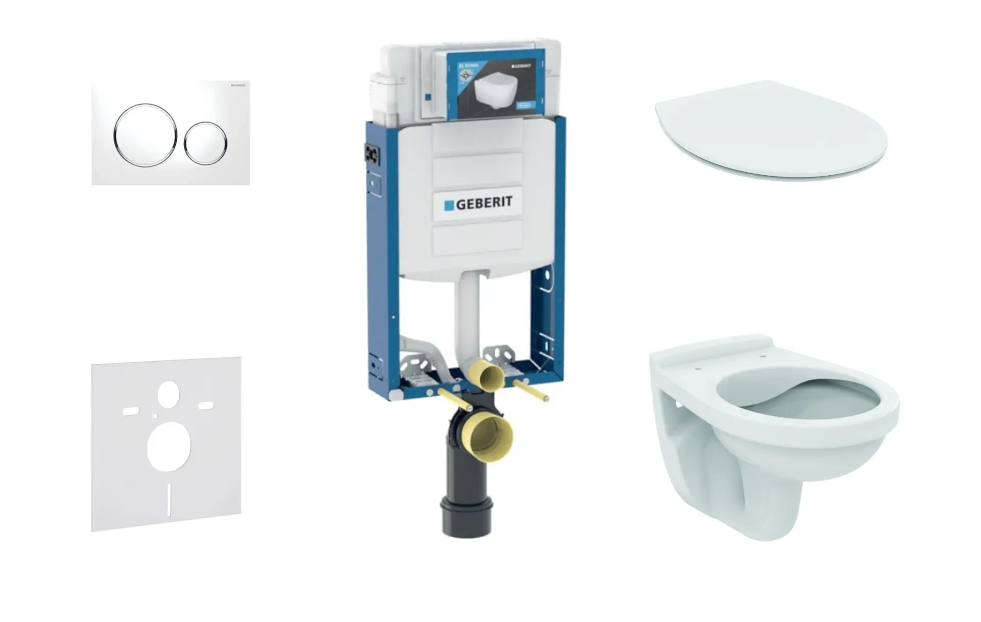 Geberit Kombifix - uzstādīšanas elements piekaramajam WC ar vadības plati SIGMA20, balts/spīdīgs hroms + WC Alpha un WC sēdeklis 110.302.00.5 ND4
