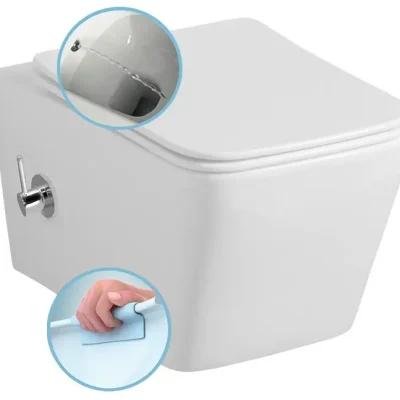 Sapho Porto - pie sienas stiprināms WC ar bidē dušu, Rimless, balts PZ102RX