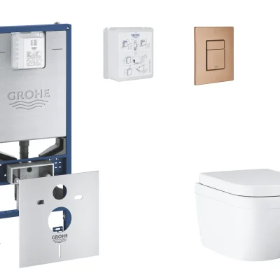 Grohe Rapid SLX - komplekts zemapmetuma elements, WC ar SoftClose sēdekli un Skate Cosmopolitan vadības plati, Triple Vortex, Warm Sunset birstēts SANI11BB4108
