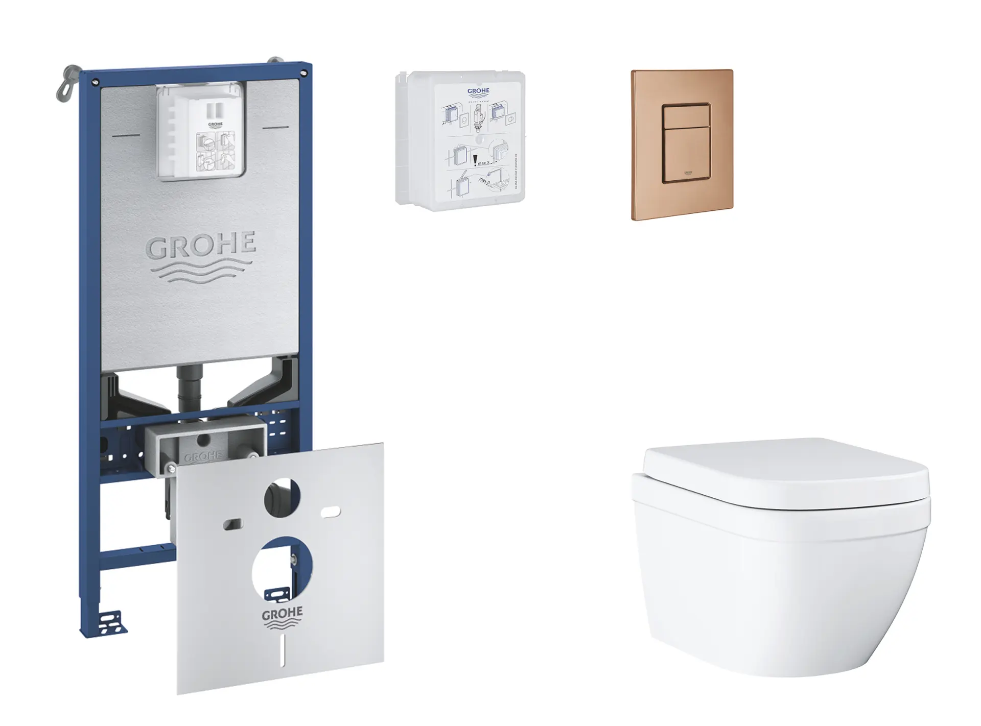 Grohe Rapid SLX - komplekts zemapmetuma elements, WC ar SoftClose sēdekli un Skate Cosmopolitan vadības plati, Triple Vortex, Warm Sunset birstēts SANI11BB4108