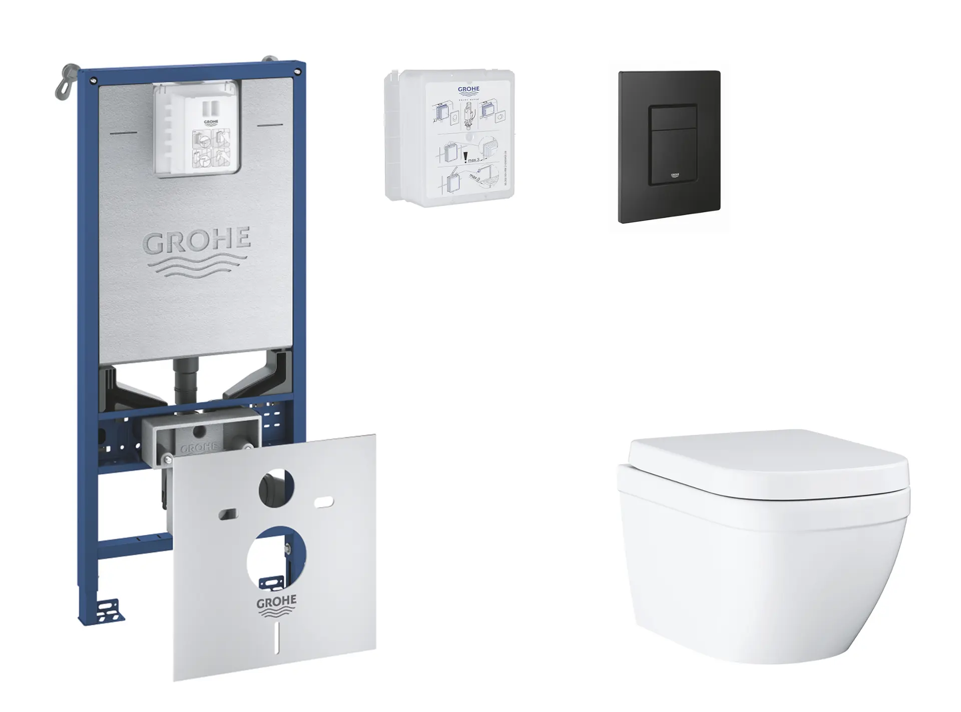 Grohe Rapid SLX - iebūves elementu komplekts, WC ar SoftClose sēdekli un vadības plati Even, Triple Vortex, phantom black SANI11BB5104