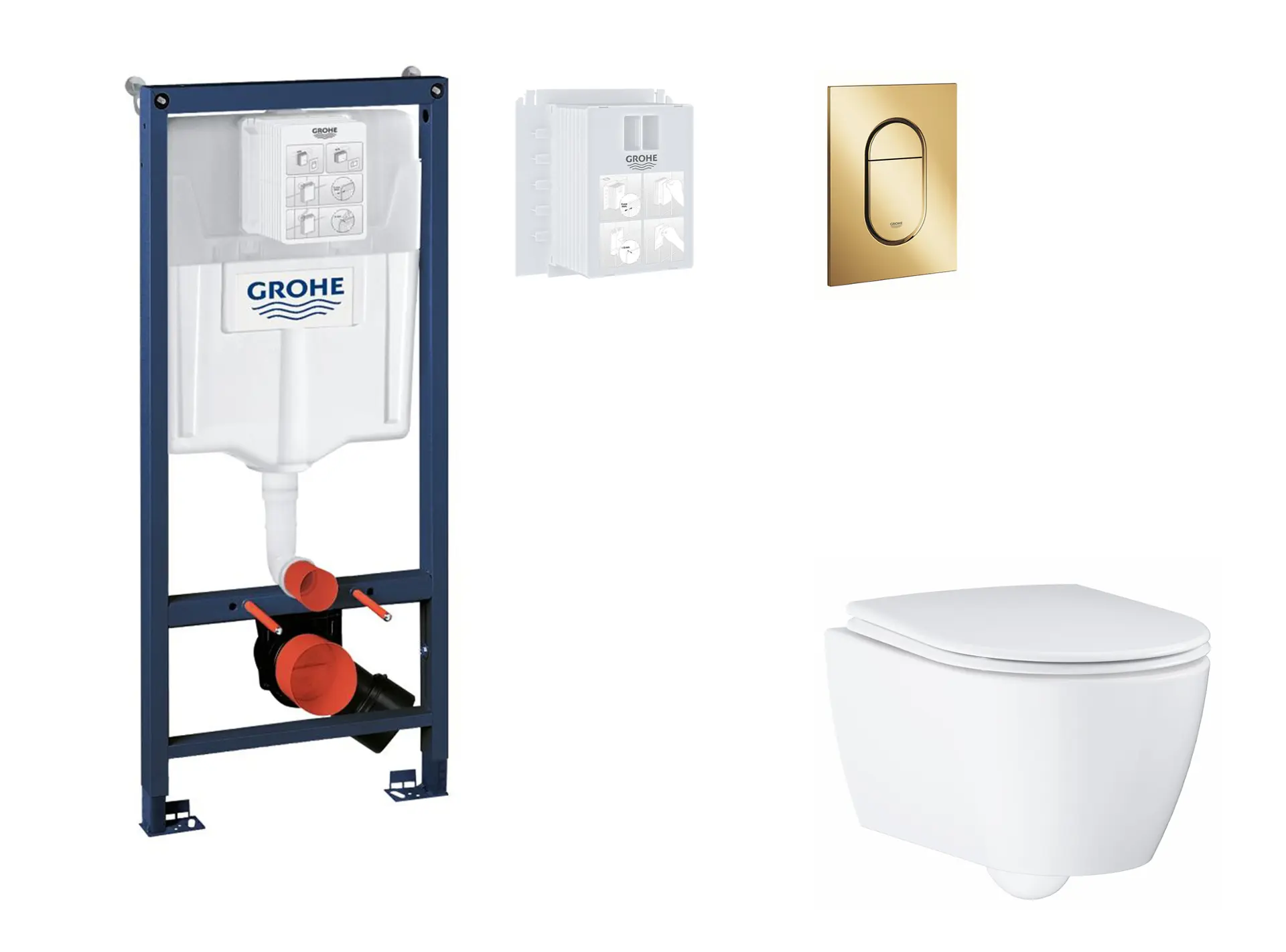 Grohe Rapid SL - komplekts priekšsienas elements, WC ar Softclose sēdekli un Arena Cosmopolitan S vadības plati, Cool Sunrise SANI11BB4140