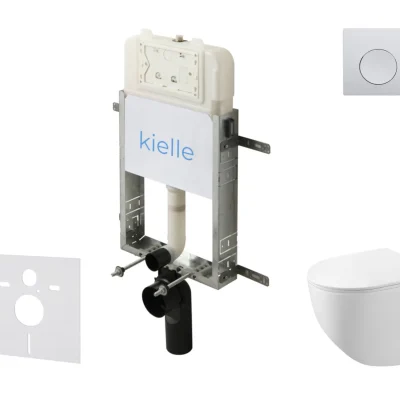 kielle Genesis New - komplekts ar priekšsienas montāžu, kompaktais WC Gaia, Rimless, Softclose sēdekli un vadības plati Gemini New I, spīdīgs hroms 30528SZ83