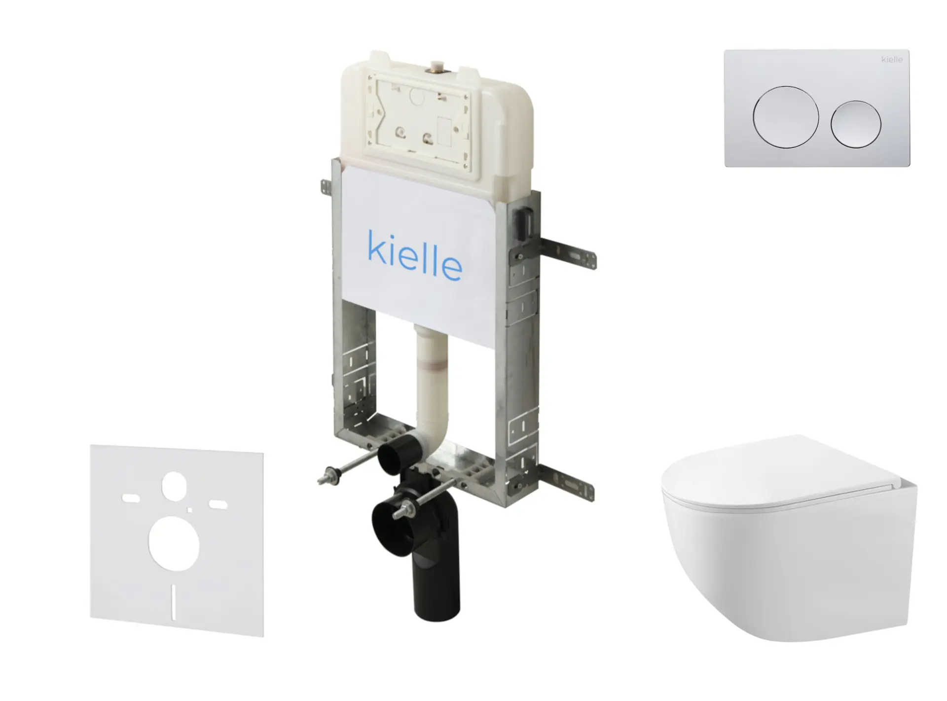 kielle Genesis New - komplekts ar priekšsienas montāžu, kompaktais WC Gaia, Rimless, Softclose sēdekli un vadības plati Gemini New I, spīdīgs hroms 30528SZ83