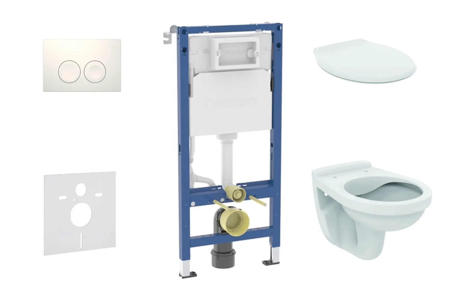 Geberit Duofix - komplekts priekšsienas montāžas elements, Alpha-WC ar sēdekli un Delta21 vadības plati, Alpu balts SANI11CD3140