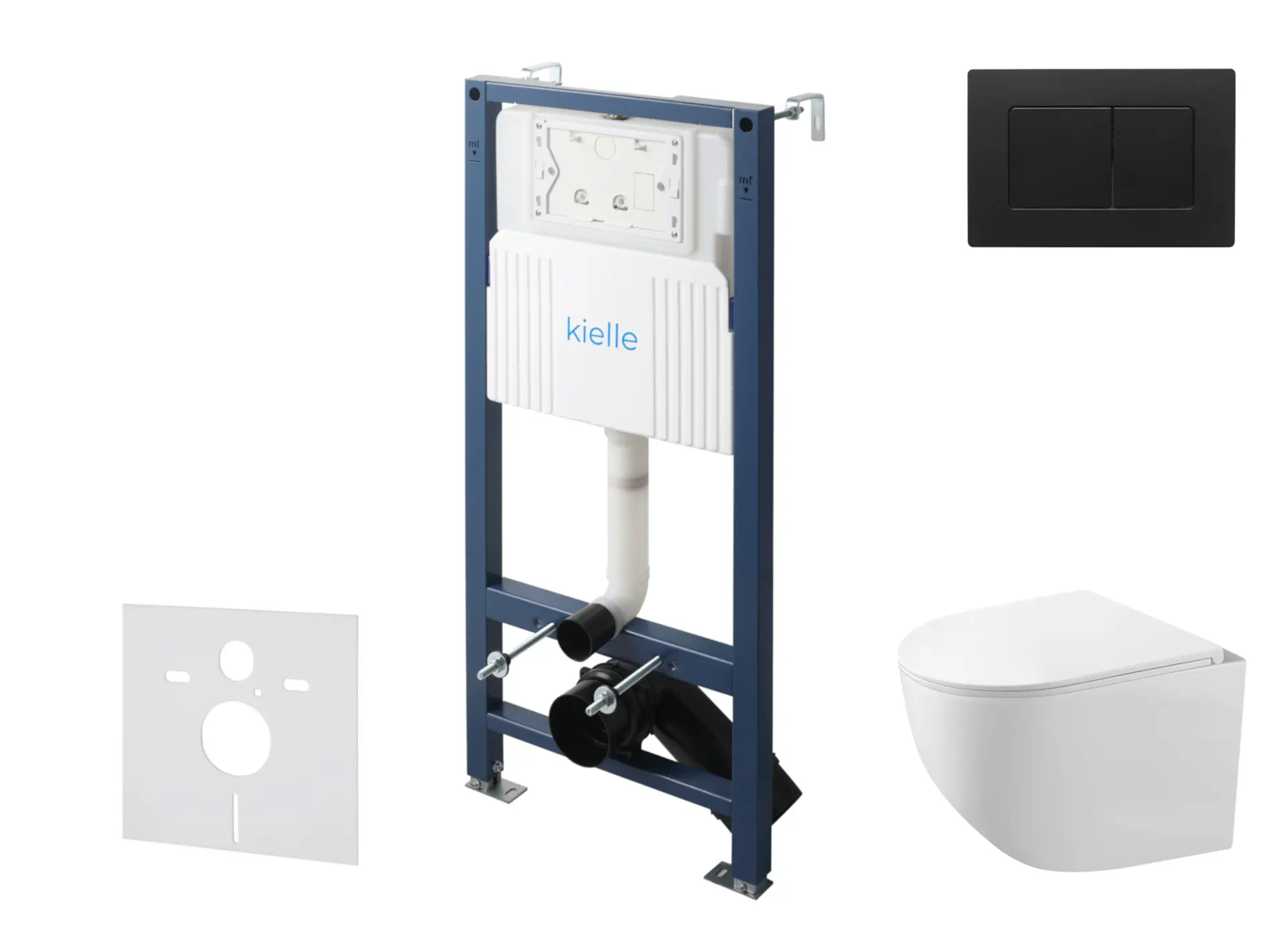kielle Genesis New - komplekts priekšsienas uzstādīšanai, kompaktais WC Gaia, Rimless, Softclose sēdeklis un vadības plate Gemini New III, matēti melns 30528SS90