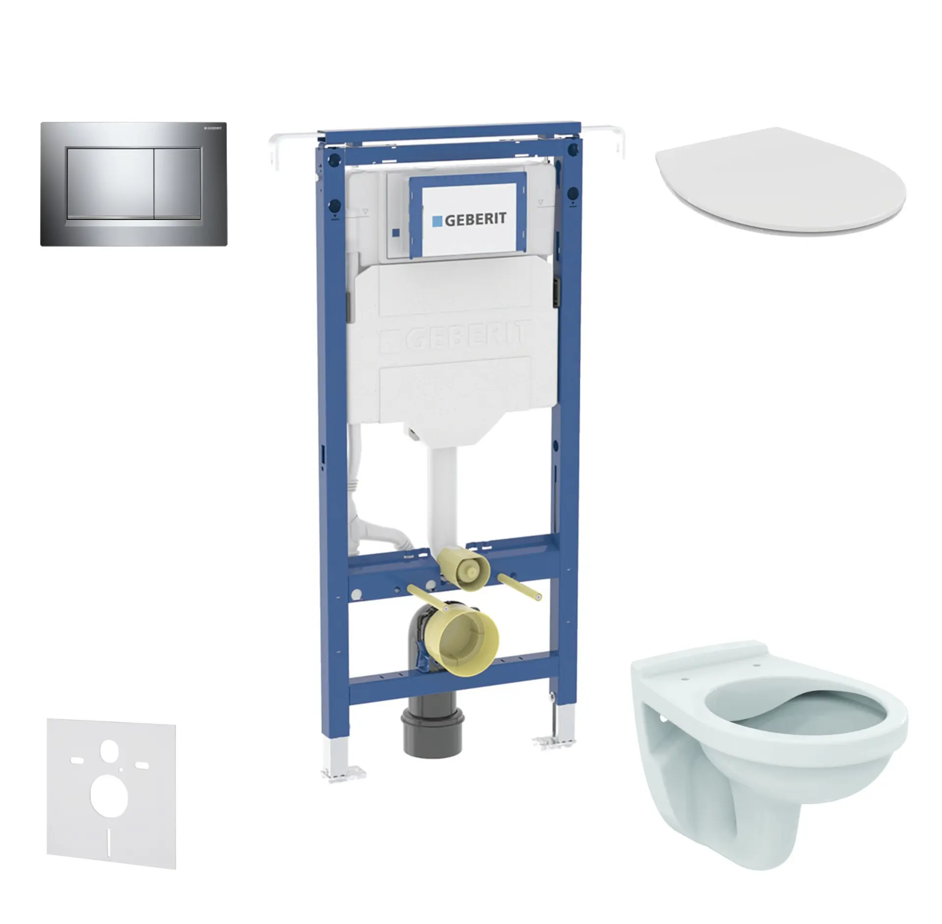 Geberit Duofix - komplekts, priekšsienas elements, Alpha-WC ar sēdekli un Sigma20 vadības plati, hroms SANI11CD1106