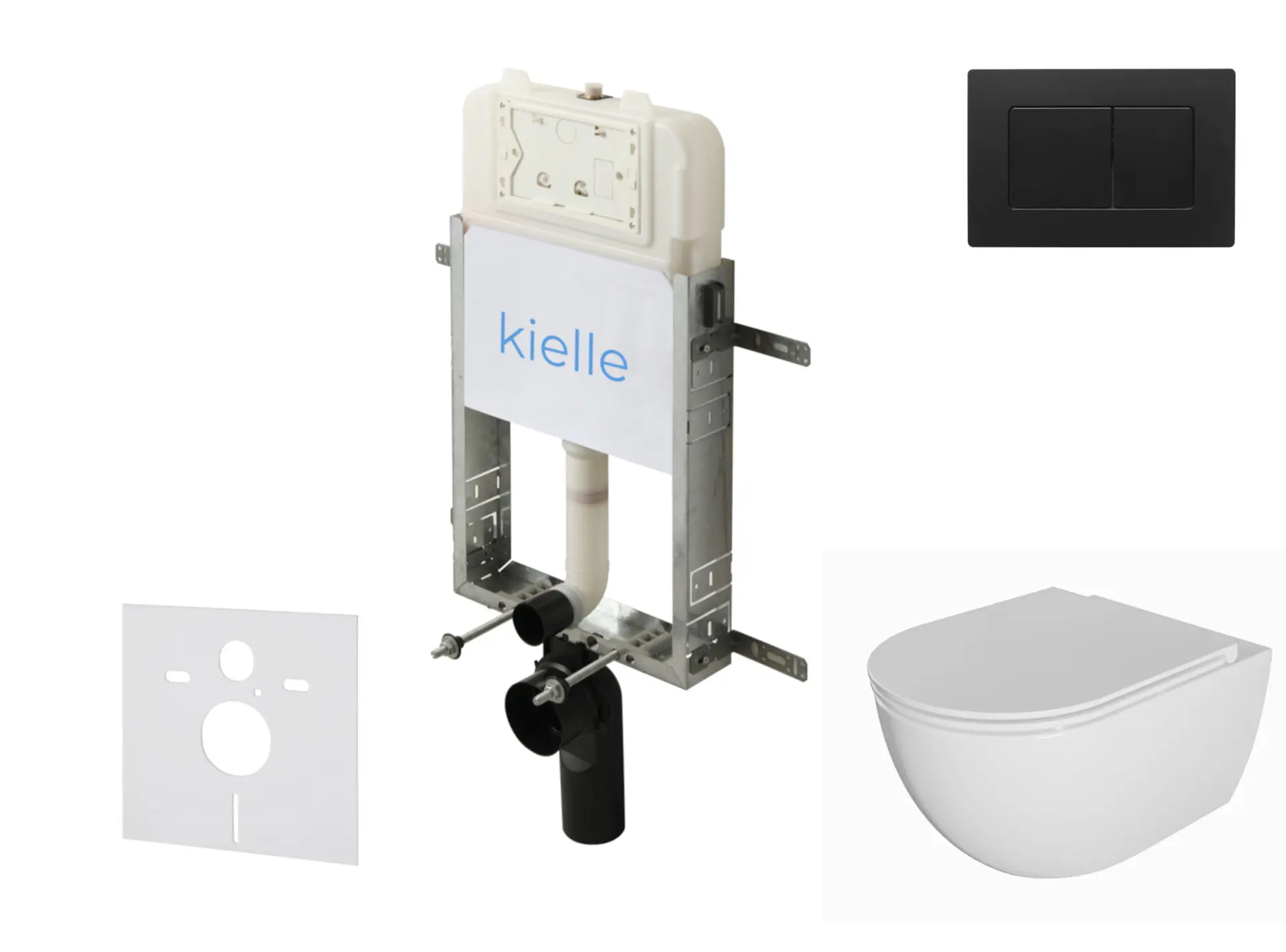 kielle Genesis New - komplekts priekšsienas uzstādīšanai, WC Oudee, Rimless, Softclose sēdeklis un vadības plate Gemini New III, matēti melns 30528SZ09