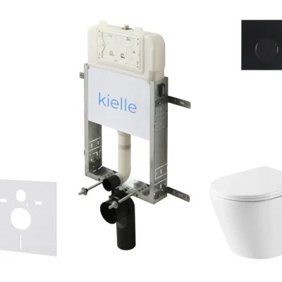 kielle Genesis New - komplekts ar priekšsienas montāžu, WC Nefia, Vortex Rimless+, Softclose sēdekli un vadības plati Gemini New II, matēti melns 30528SZ51