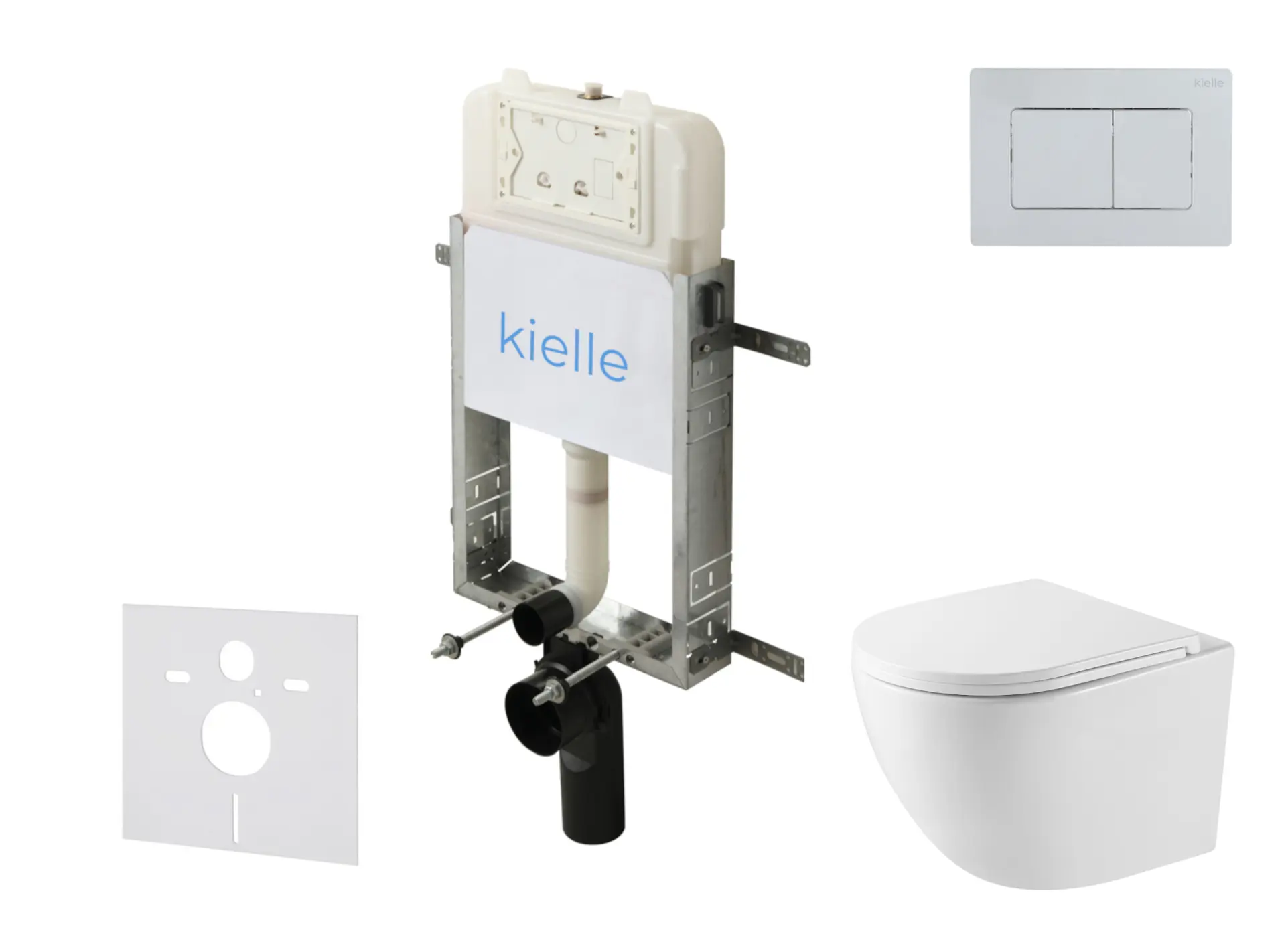 kielle Genesis New - komplekts priekšsienas montāžai, kompaktais WC Oudee, Vortex Rimless+, Softclose sēdeklis un vadības plate Gemini New III, spīdīgs hroms 30528SZ44