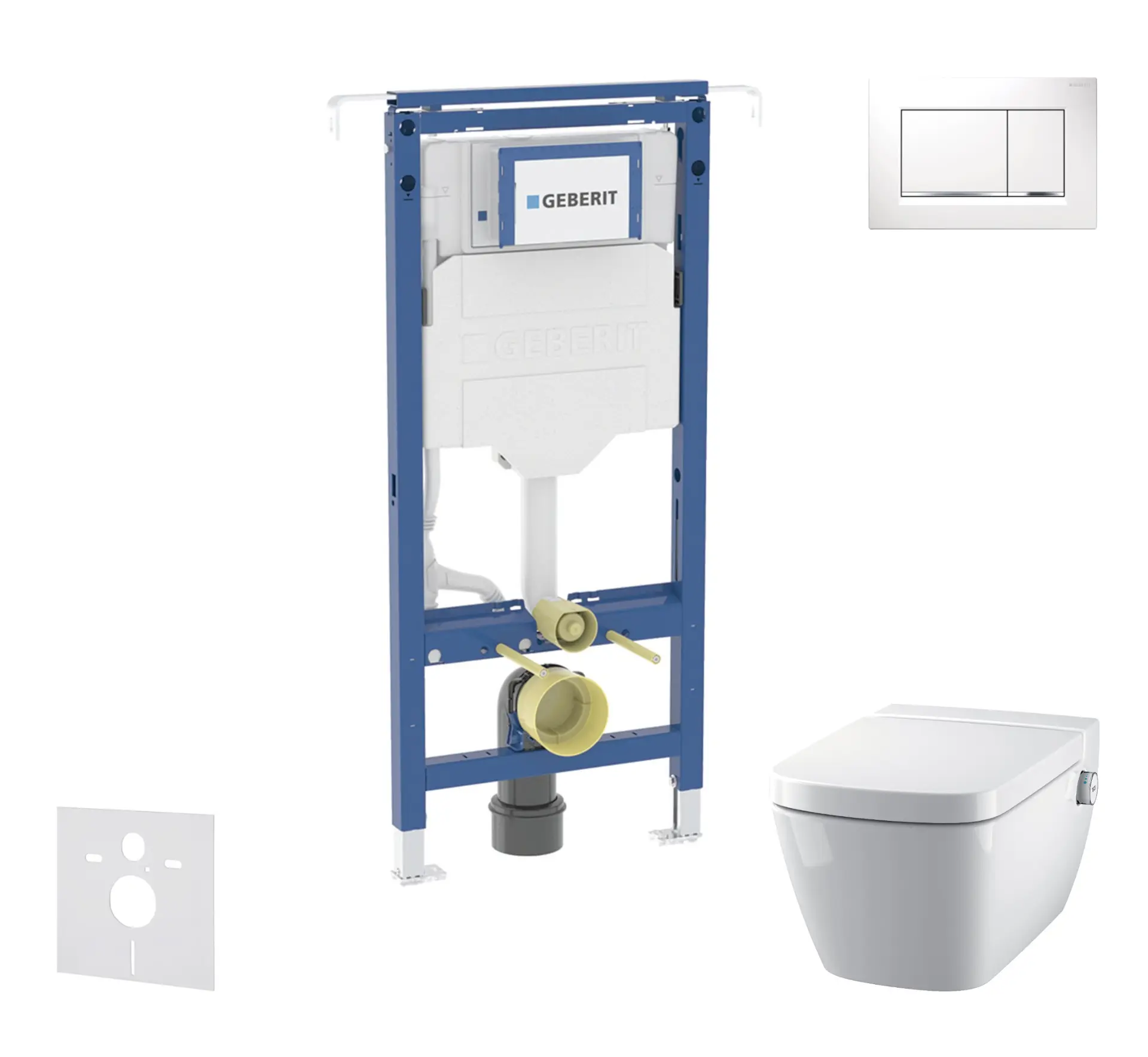 Geberit Duofix - komplekts ar priekšsienas elementu, Tece One WC un sēdekli, Sigma20 pogām, Rimless, SoftClose, balts/hroms spīdīgs SANI11CT3105