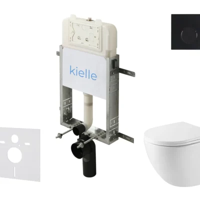 kielle Genesis New - komplekts priekšsienas montāžai, kompaktais WC Oudee, Vortex Rimless+, Softclose sēdeklis un vadības plate Gemini New II, matēti melns 30528SZ42