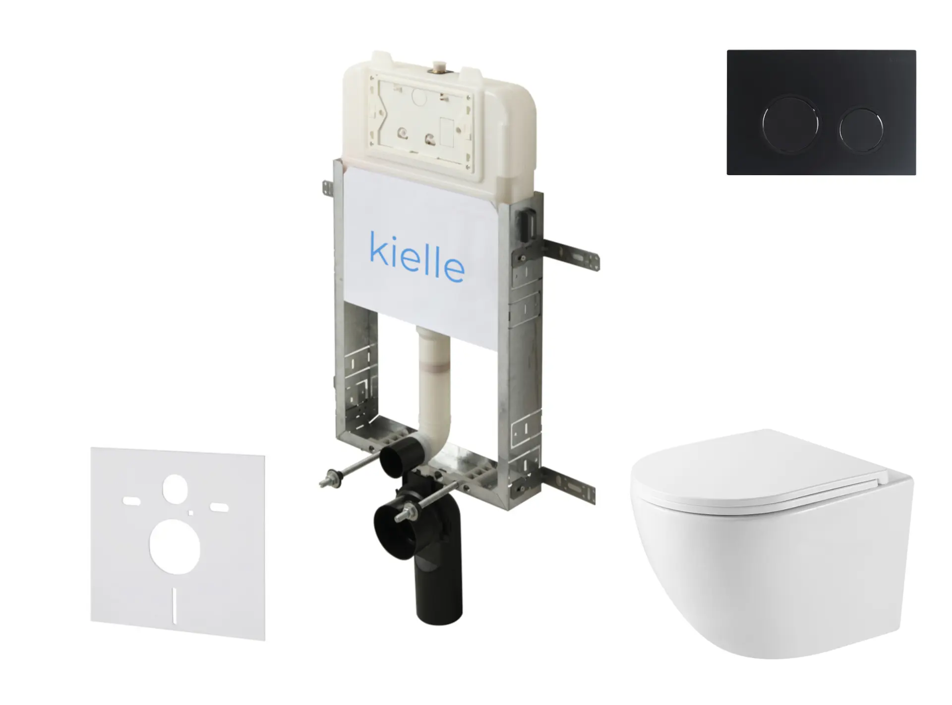 kielle Genesis New - komplekts priekšsienas montāžai, kompaktais WC Oudee, Vortex Rimless+, Softclose sēdeklis un vadības plate Gemini New II, matēti melns 30528SZ42