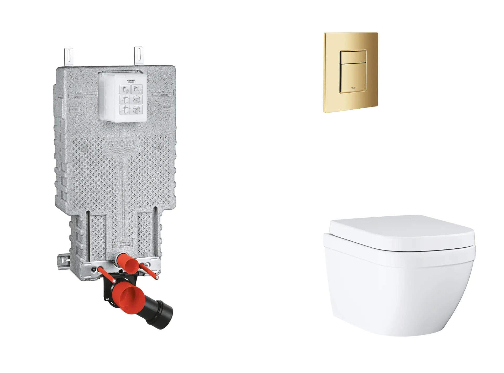 Grohe Uniset - komplekts ar priekšsienas elementu, WC ar SoftClose sēdekli un Skate Cosmopolitan vadības plati, Triple Vortex, Cool Sunrise SANI15BB4107