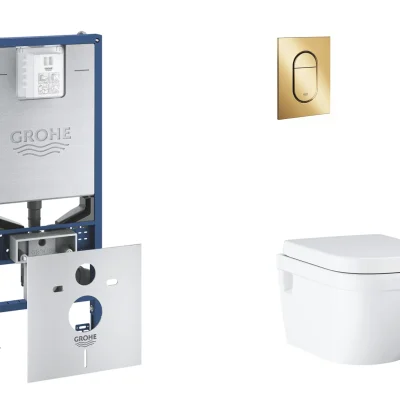 Grohe Rapid SLX - komplekts zemapmetuma elements, WC ar Softclose sēdekli un Arena Cosmopolitan S vadības plati, Cool Sunrise SANI11BB4115