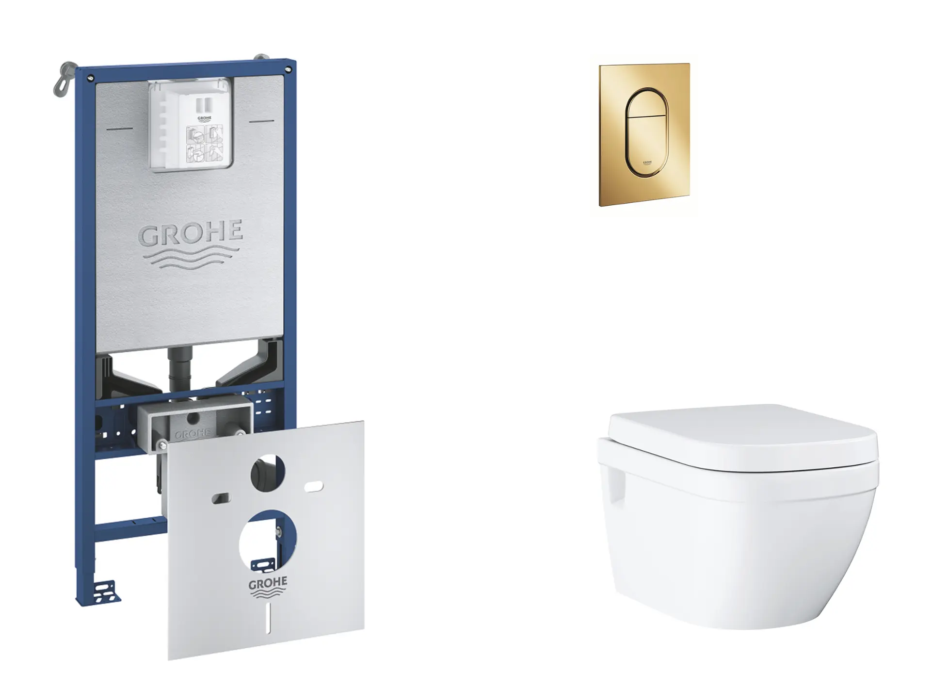 Grohe Rapid SLX - komplekts zemapmetuma elements, WC ar Softclose sēdekli un Arena Cosmopolitan S vadības plati, Cool Sunrise SANI11BB4115