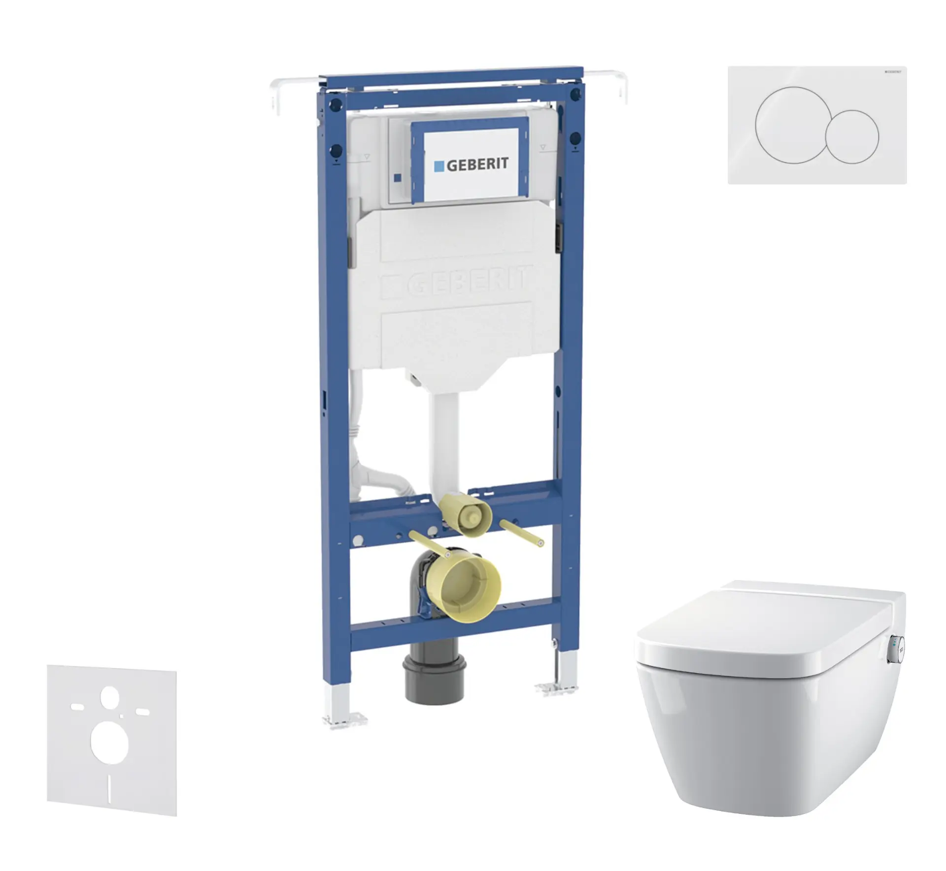 Geberit Duofix - komplekts ar priekšsienas elementu, Tece One WC un sēdekli, Sigma01 pogām, Rimless, SoftClose, Alpu balts SANI11CT3101