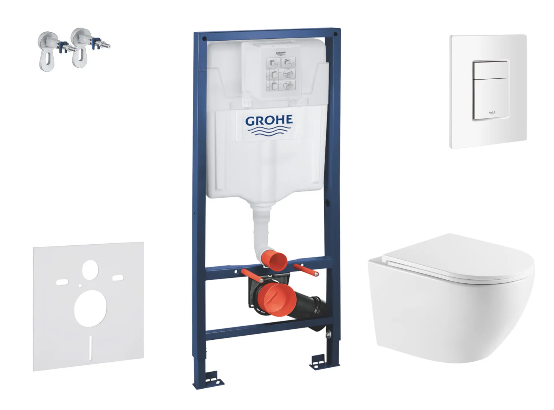Grohe Rapid SL - komplekts priekšsienas elements, WC Oudee ar Softclose sēdekli un Skate Cosmopolitan vadības plati, Alpu balts SANI11BA3113