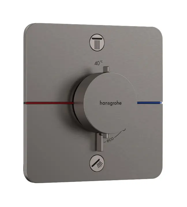 Hansgrohe ShowerSelect Comfort - zemapmetuma termostata maisītājs 2 patērētājiem, hroms melns birstēts 15583340