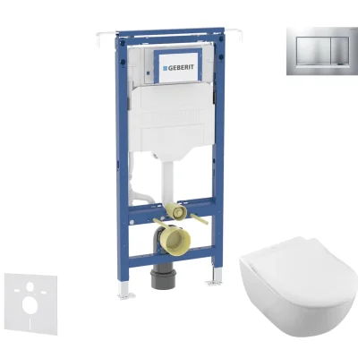 Geberit Duofix - priekšsienas montāžas komplekts, Villeroy Boch WC un sēdeklis, Sigma20 poga, DirectFlush, SoftClose, CeramicPlus, hroms matēts/hroms SANI11CK2101