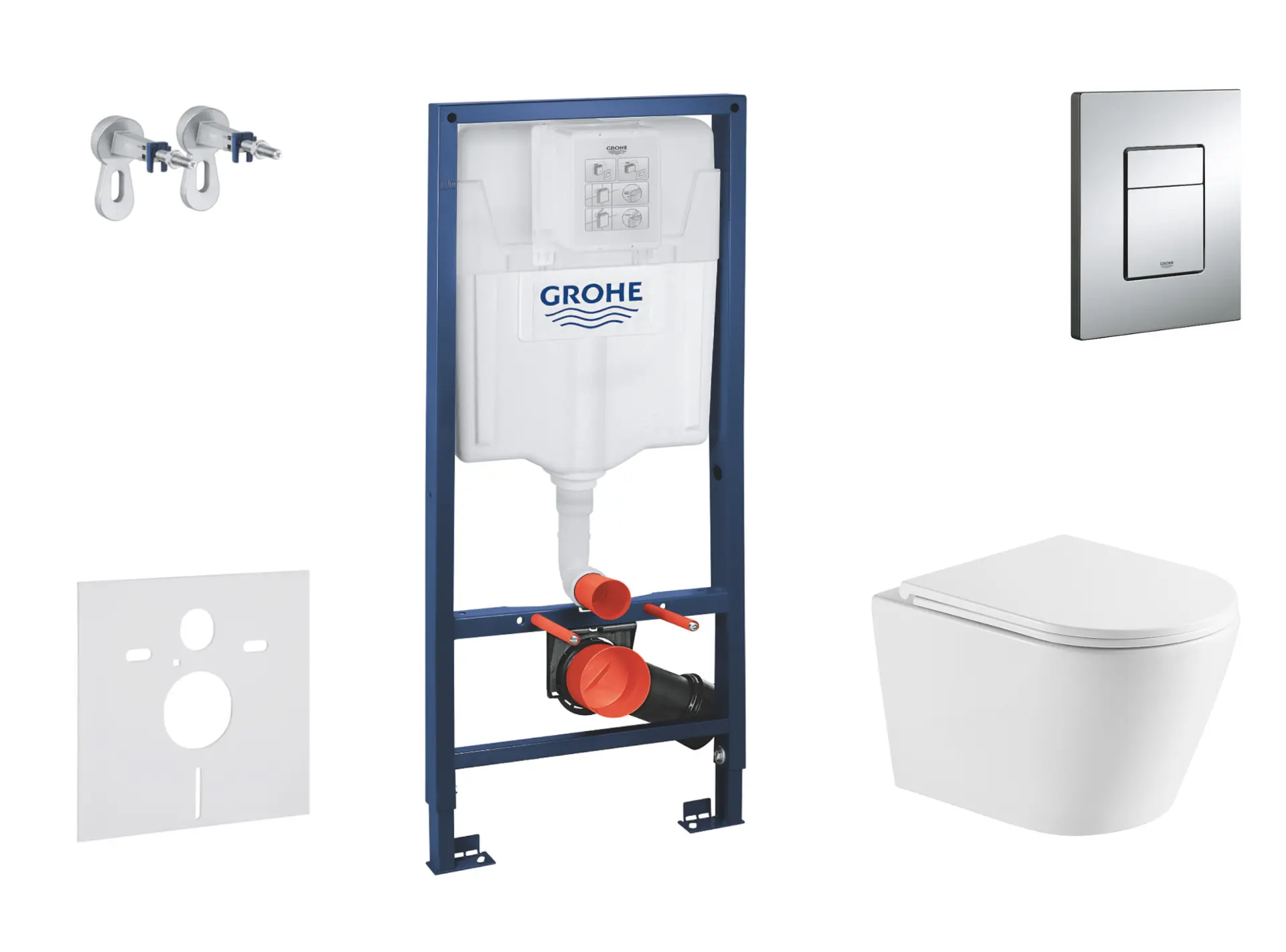 Grohe Rapid SL - sienas montāžas komplekts, tualete Nefia un Softclose sēdeklis, Skate Cosmopolitan vadības plate, hroms SANI11BA1108