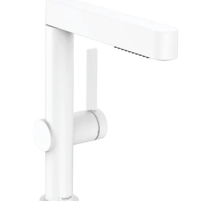 Hansgrohe Finoris - izlietnes vienas sviras maisītājs 230, ar Push-Open noteces komplektu un izvelkamu dušu, EcoSmart, balts matēts 76063700