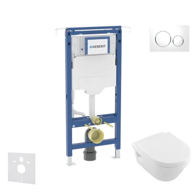 Geberit Duofix - komplekts ar priekšsienas elementu, Villeroy Boch WC un sēdekli, Sigma20 pogām, DirectFlush, SoftClose, CeramicPlus, balts/hroms SANI11CK3106