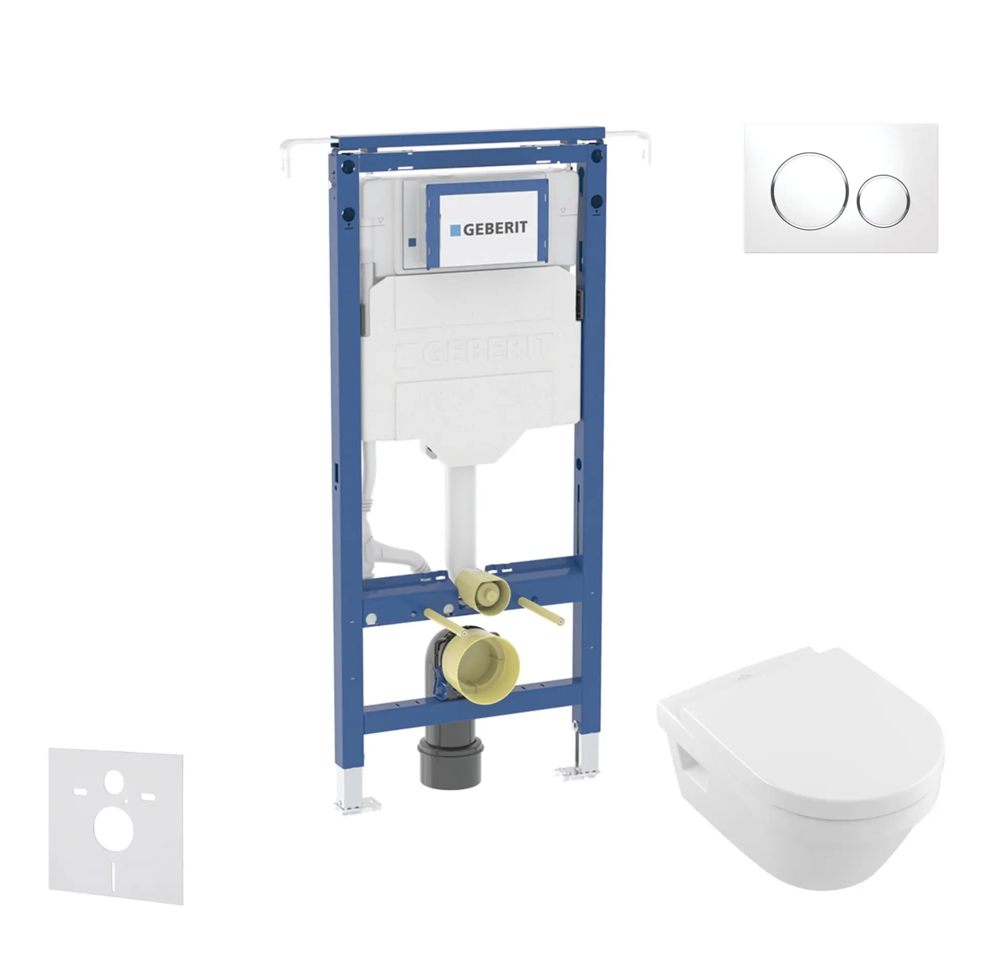Geberit Duofix - komplekts ar priekšsienas elementu, Villeroy Boch WC un sēdekli, Sigma20 pogām, DirectFlush, SoftClose, CeramicPlus, balts/hroms SANI11CK3106