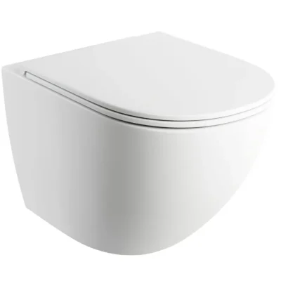 OMNIRES Ottawa - pie sienas stiprināms WC ar SoftClose sēdekli, Rimless, balts matēts OTTAWAMWBM