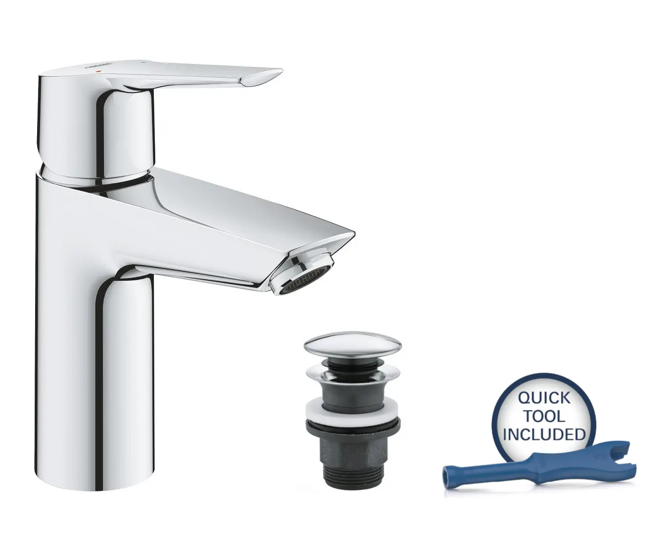 Grohe QuickFix Start - izlietnes maisītājs ar Push-Open noteces komplektu, hroms 23550002