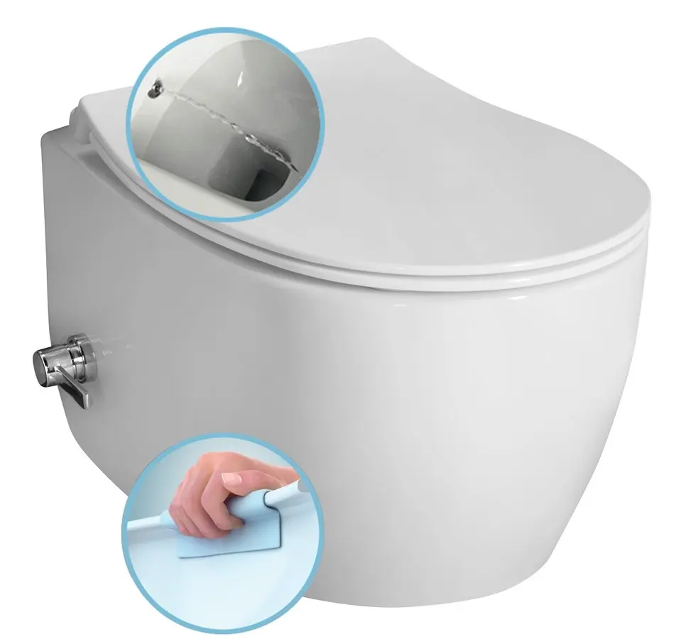 Sapho Isvea - piekaramais WC SENTIMENTI ar vārstu un bidē funkciju, Rimless, balts 10ARS1010