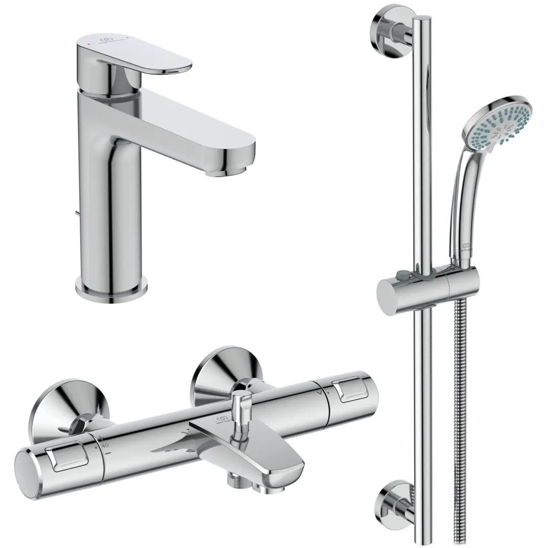 Ideal Standard CeraTherm - dušas komplekts ar termostatu un izlietnes maisītāju, 3 strūklas veidi, hroms BC984AA