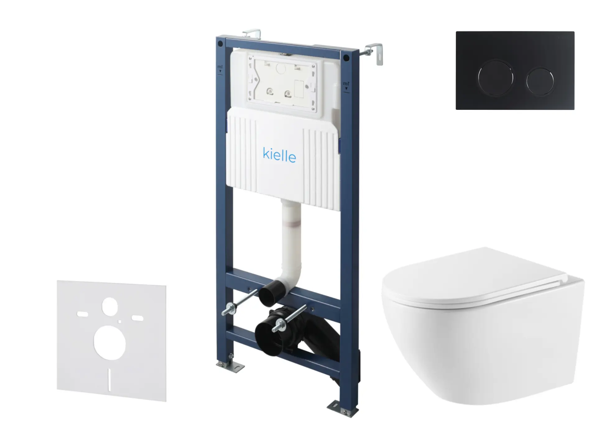 kielle Genesis New - komplekts priekšsienas uzstādīšanai, WC Oudee, Vortex Rimless+, Softclose sēdeklis un vadības plate Gemini New II, matēti melns 30528SS60