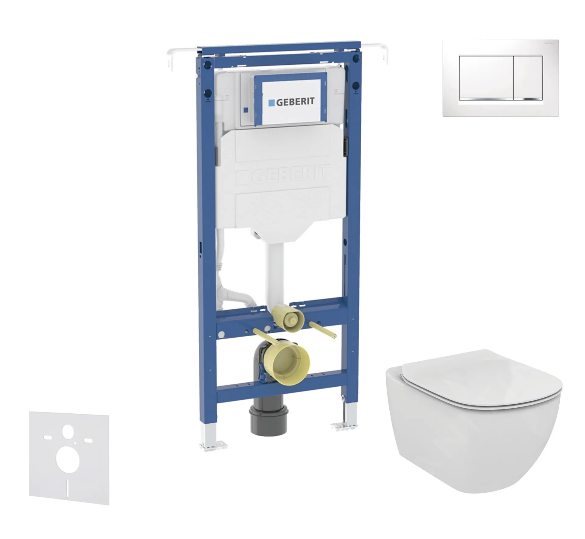 Geberit Duofix - komplekts priekšsienas elements, Ideal Standard Tesi WC un sēdeklis, Sigma20 poga, balts/hroms SANI11CD3129