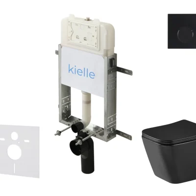 kielle Genesis New - komplekts priekšsienas montāžai, WC Arkas I, Vortex Rimless+, SoftClose sēdeklis un vadības plate Gemini New II, matēti melns 30528SZ95