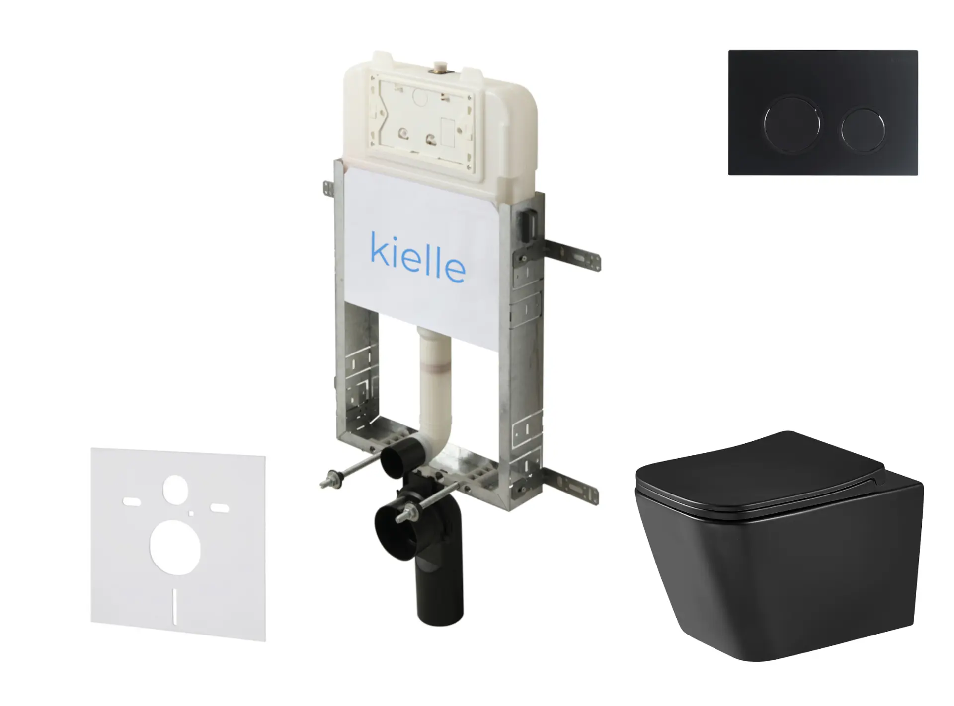 kielle Genesis New - komplekts priekšsienas montāžai, WC Arkas I, Vortex Rimless+, SoftClose sēdeklis un vadības plate Gemini New II, matēti melns 30528SZ95