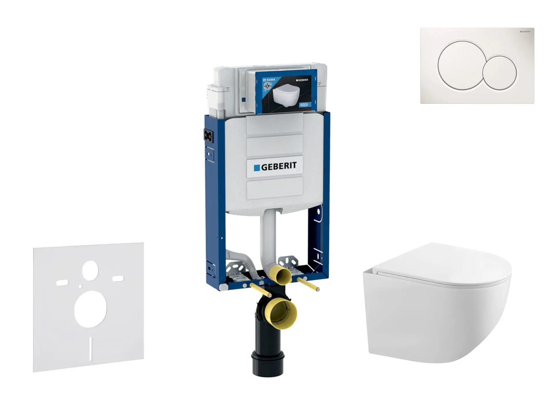 Geberit Kombifix - komplekts ar priekšsienas elementu, Gaia WC ar Softclose sēdekli un Sigma01 vadības plati, alpu balts SANI15CA3113