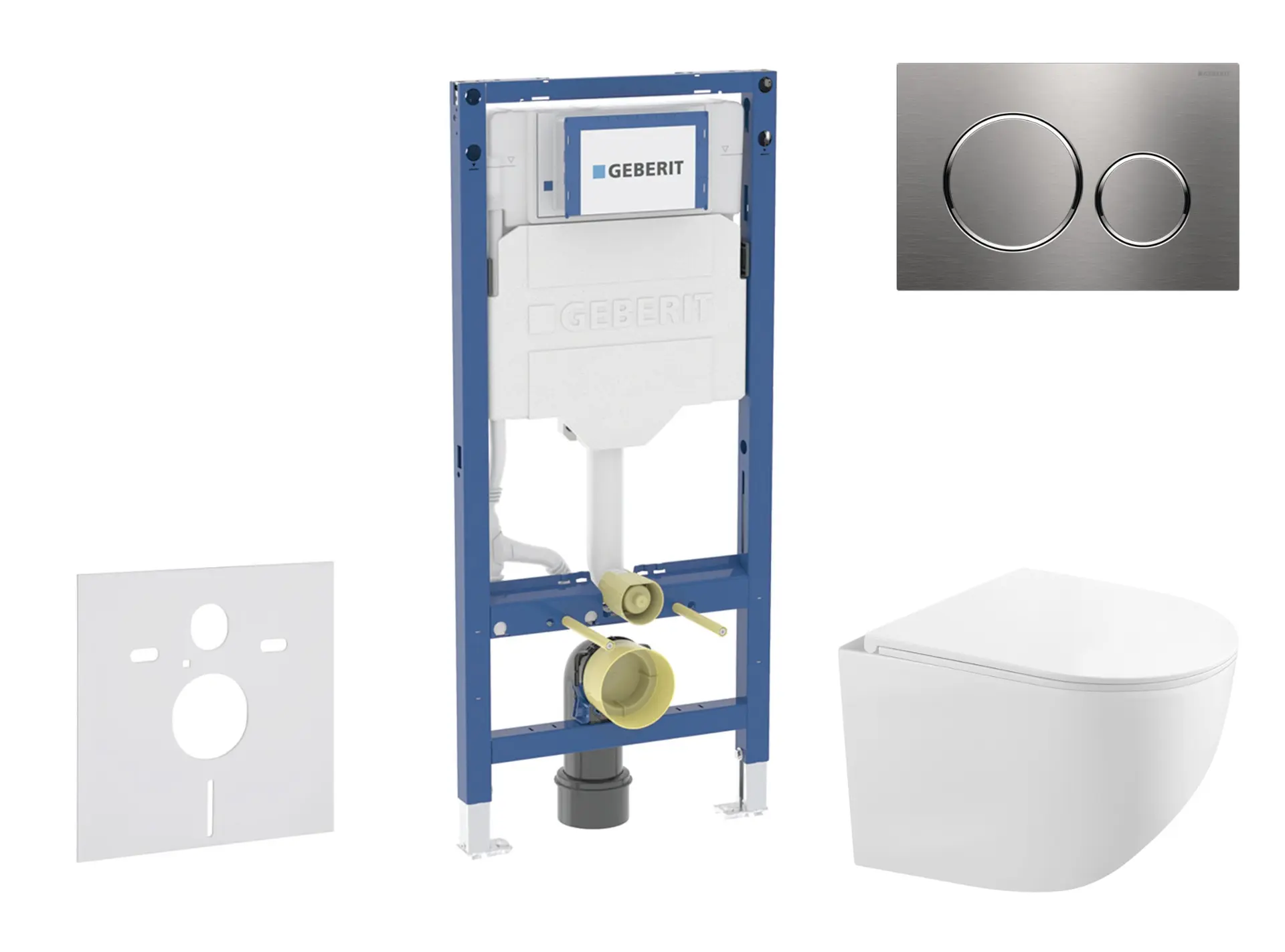 Geberit Duofix - komplekts priekšsienas elements, kompaktais WC Gaia ar Softclose sēdekli un Sigma20 vadības plati, nerūsējošais tērauds SANI11CA6104B