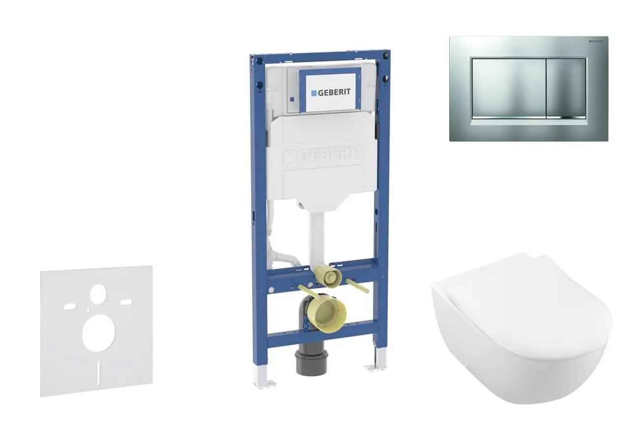Geberit Duofix - komplekts ar priekšsienas elementu, Subway 2.0 WC ar Softclose sēdekli un Sigma20 vadības plati, matēts hroms/hroms SANI11CK2114