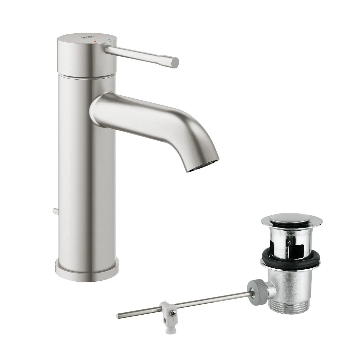 Grohe Essence - izlietnes vienas sviras maisītājs ar noteces komplektu, SuperSteel 23589DC1